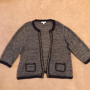 Roz Ali Cardigan Sweater Womens Size 2X Navy Gold Open Front Metallic Shimmer